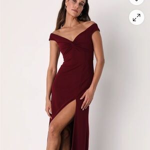 Behold My Love Burgundy Off-The-Shoulder Twist-Front Maxi Dress
